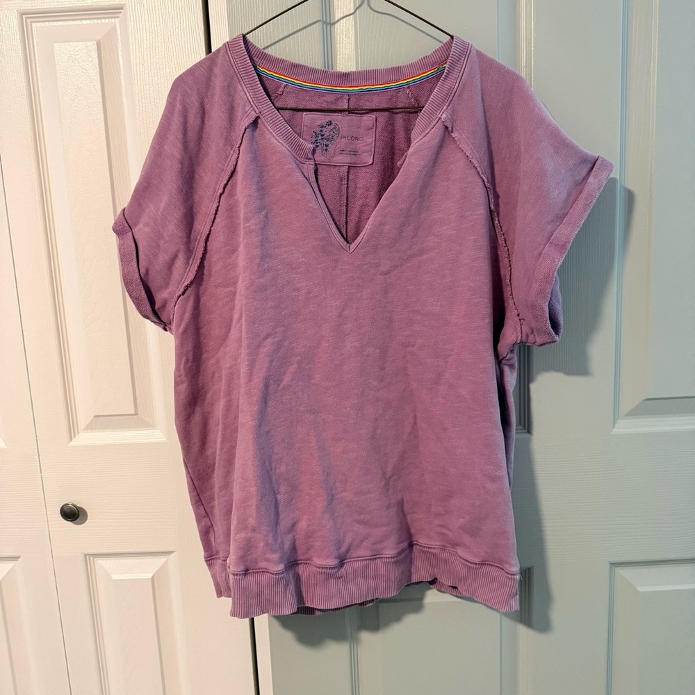 Pilcro from Anthropologie Washed Lavender V-Neck Short Sleeve Top